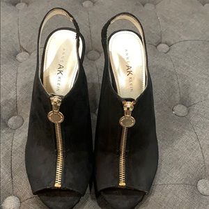 Ann Klein open toe heels black suede bootie
